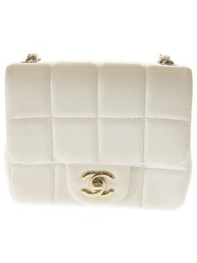 Chanel Choco Bar Mini Flap Lambskin Leather Chain Shoulder Bag Gold White